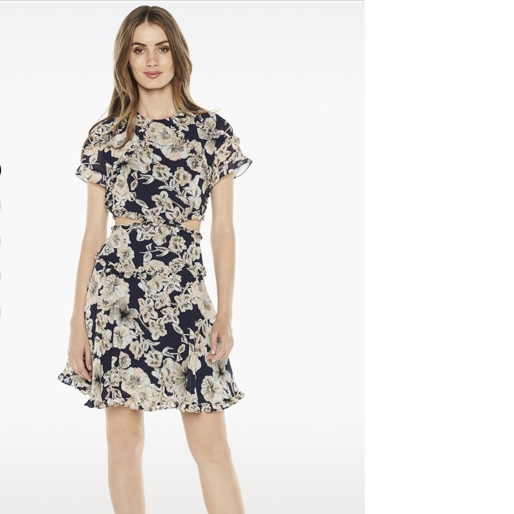 Floral Navy Dress with Open Back - Picture 3 of 13